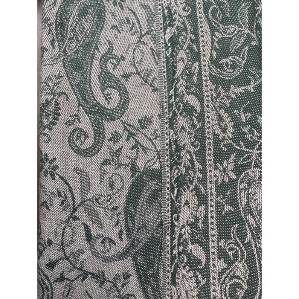 Womens Scarf Wrap Shawl Green Beige Floral Paisley Fringe Pashmina Boho Cottage - Picture 7 of 8